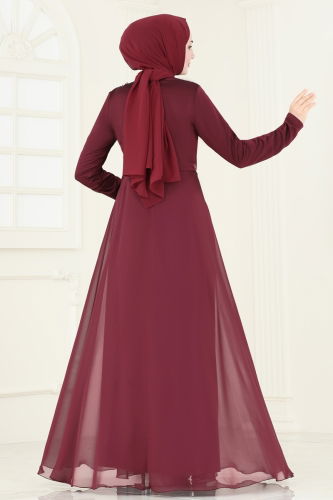 moda selvim Evening Dress 5971AB368 Burgundy - Thumbnail