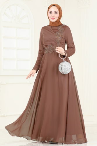 moda selvim Evening Dress 5971AB368 Copper - Thumbnail