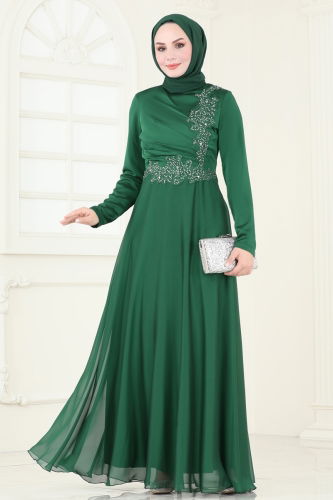 moda selvim Evening Dress 5971AB368 Emerald - Thumbnail