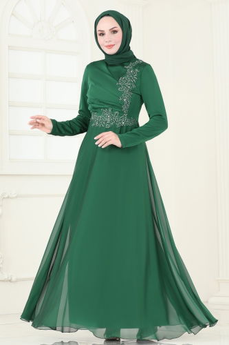 moda selvim Evening Dress 5971AB368 Emerald - Thumbnail