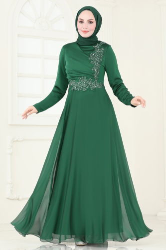 moda selvim Evening Dress 5971AB368 Emerald - Thumbnail