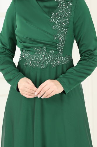 moda selvim Evening Dress 5971AB368 Emerald - Thumbnail