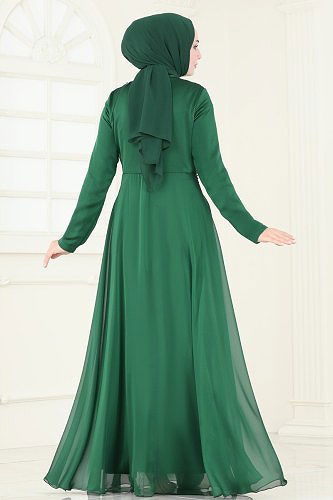 moda selvim Evening Dress 5971AB368 Emerald - Thumbnail