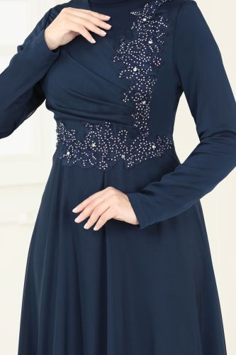 moda selvim Evening Dress 5971AB368 Navy Blue - Thumbnail