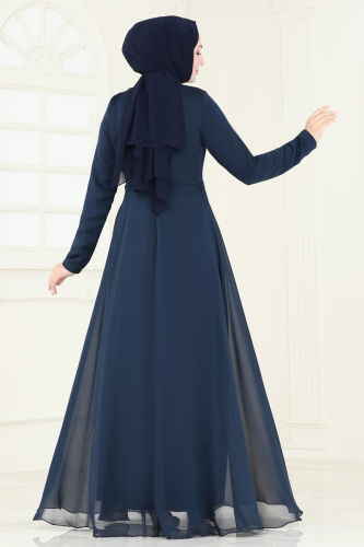 moda selvim Evening Dress 5971AB368 Navy Blue - Thumbnail