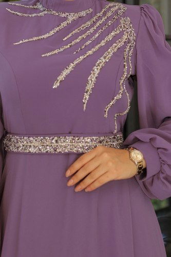 moda selvim Evening Dress 6025LPN858 Lilac - Thumbnail