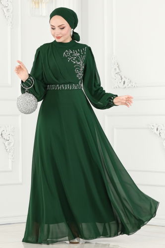 moda selvim Evening Dress 6055LPN858 Emerald - Thumbnail