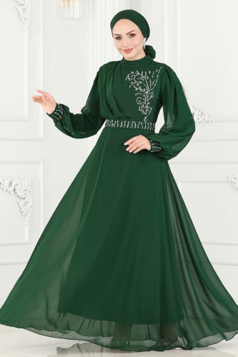 moda selvim Evening Dress 6055LPN858 Emerald - Thumbnail