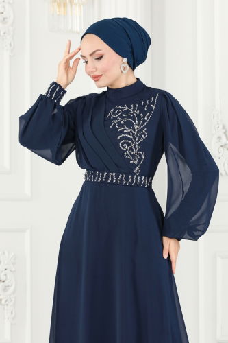 moda selvim Evening Dress 6055LPN858 Navy Blue - Thumbnail