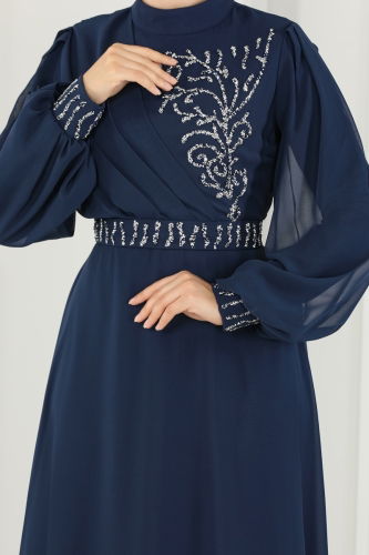 moda selvim Evening Dress 6055LPN858 Navy Blue - Thumbnail