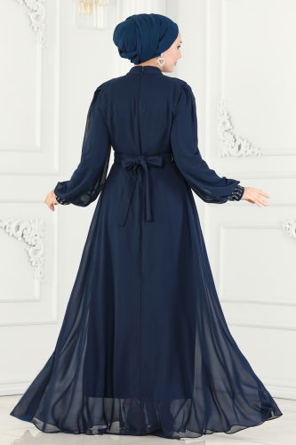 moda selvim Evening Dress 6055LPN858 Navy Blue - Thumbnail