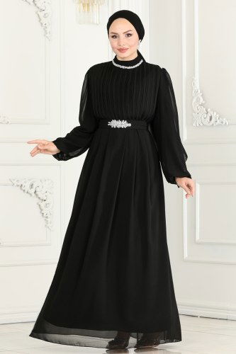 moda selvim Evening Dress 6056LPN858 Black - Thumbnail