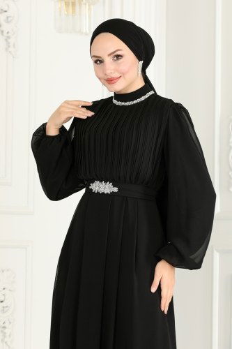 moda selvim Evening Dress 6056LPN858 Black - Thumbnail