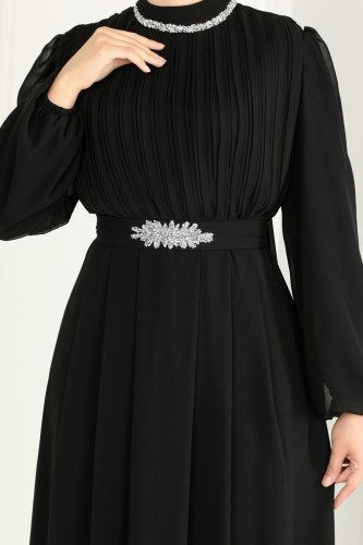 moda selvim Evening Dress 6056LPN858 Black - Thumbnail