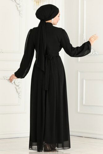 moda selvim Evening Dress 6056LPN858 Black - Thumbnail