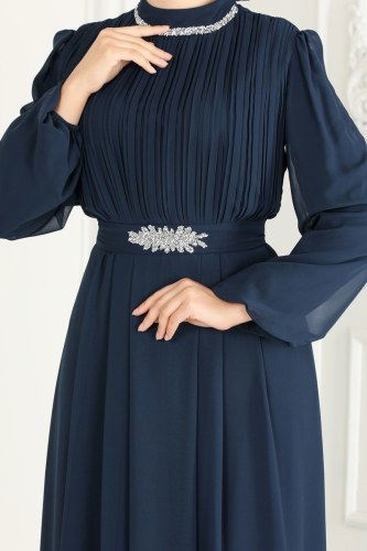 moda selvim Evening Dress 6056LPN858 Navy Blue - Thumbnail
