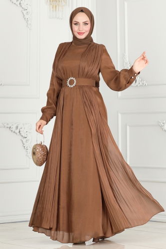 moda selvim Evening Dress 6078LPN858 Brown - Thumbnail