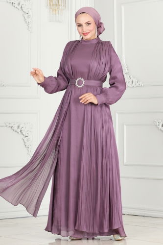 moda selvim Evening Dress 6078LPN858 Dark Lilac - Thumbnail