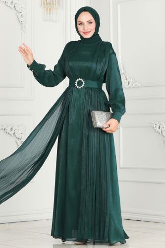 moda selvim Evening Dress 6078LPN858 Emerald - Thumbnail