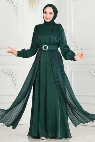 moda selvim Evening Dress 6078LPN858 Emerald - Thumbnail