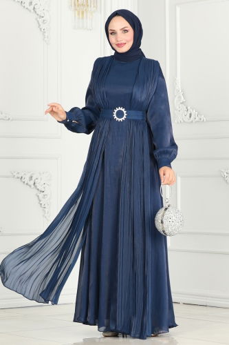 moda selvim Evening Dress 6078LPN858 Navy Blue - Thumbnail