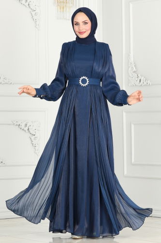 moda selvim Evening Dress 6078LPN858 Navy Blue - Thumbnail