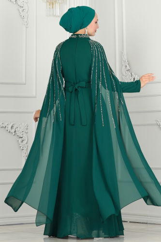 moda selvim EVENING DRESS 6088LPN858 Emerald - Thumbnail