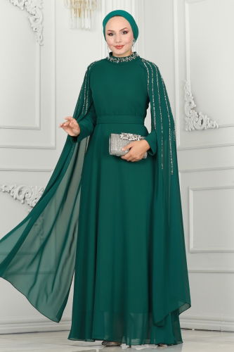 moda selvim EVENING DRESS 6088LPN858 Emerald - Thumbnail