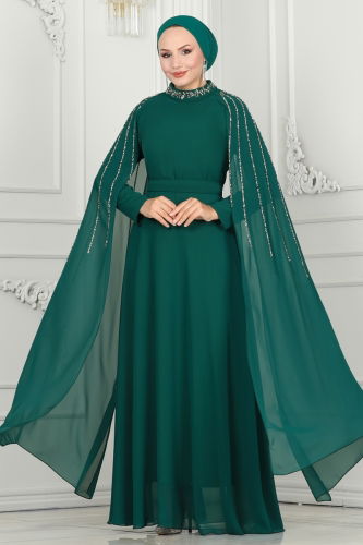 moda selvim EVENING DRESS 6088LPN858 Emerald - Thumbnail