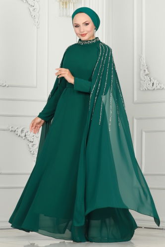 moda selvim EVENING DRESS 6088LPN858 Emerald - Thumbnail