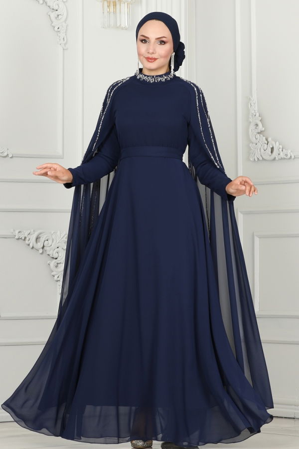 Evening Dress 6088LPN858 Navy Blue - 2