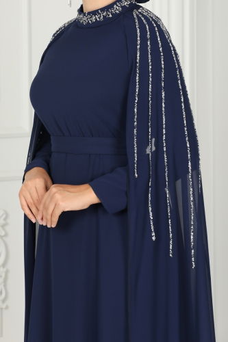 moda selvim Evening Dress 6088LPN858 Navy Blue - Thumbnail