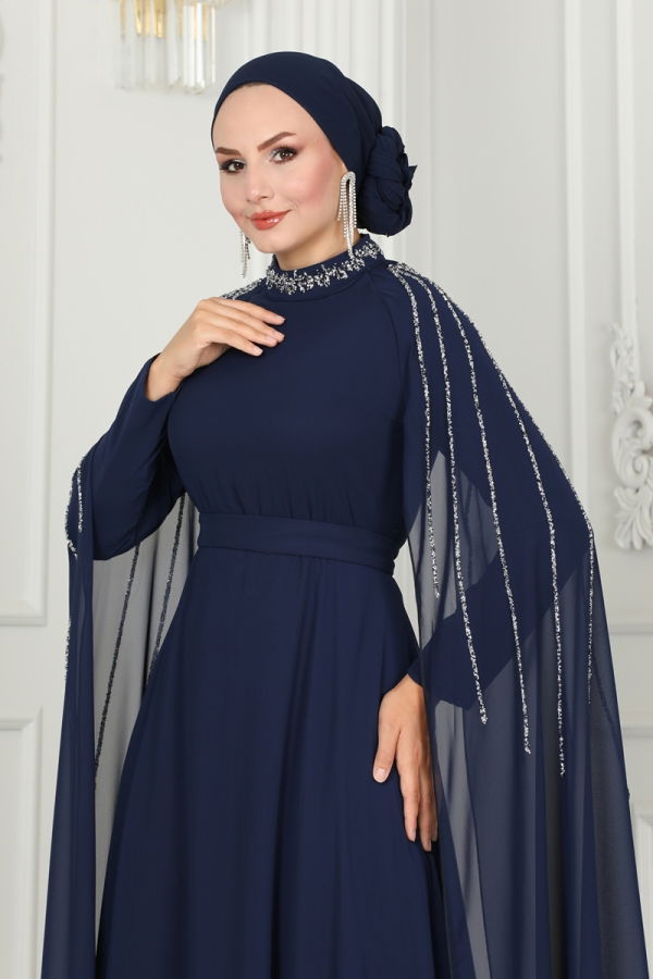 Evening Dress 6088LPN858 Navy Blue - 4