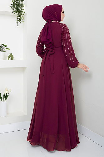 moda selvim فستان سهرة توتي 6089LPN909-M - Thumbnail