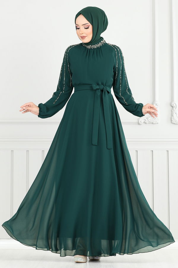 Modaselvim خصم صافٍ20%+20% في سلة التسوق فستان سهرة زيتي 6089LPN909-M