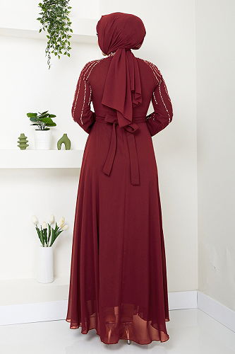 moda selvim Evening Dress 6089LPN909-M Light Burgundy - Thumbnail