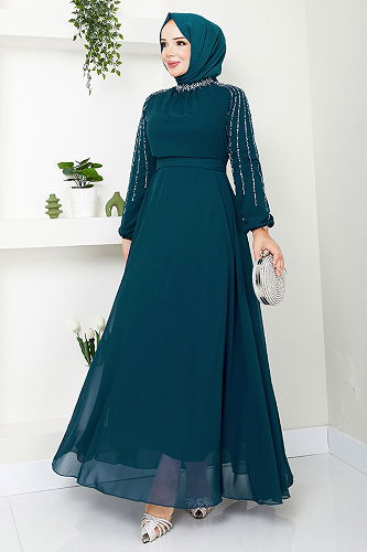 moda selvim Evening Dress 6089LPN909-M Petroleum - Thumbnail