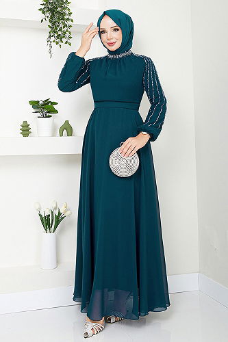 moda selvim فستان سهرة بترولي 6089LPN909-M - Thumbnail