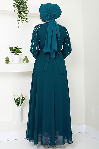 moda selvim فستان سهرة بترولي 6089LPN909-M - Thumbnail