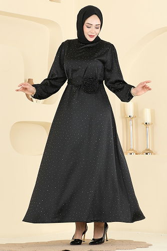 moda selvim Evening Dress 6138ORG1169 Black - Thumbnail