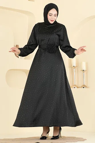 moda selvim فستان سهرة أسود 6138ORG1169 - Thumbnail