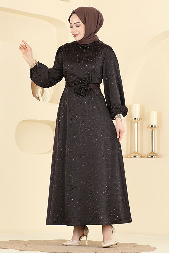 moda selvim فستان سهرة بني 6138ORG1169 - Thumbnail