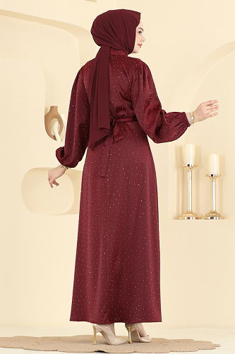 moda selvim Evening Dress 6138ORG1169 Burgundy - Thumbnail