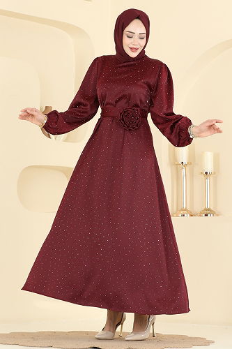 moda selvim Evening Dress 6138ORG1169 Burgundy - Thumbnail