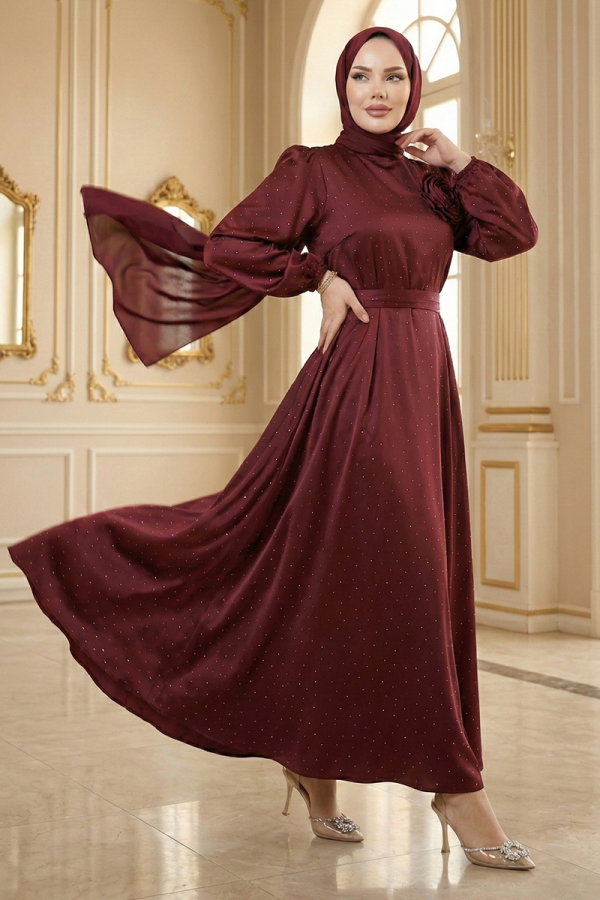 burgundy hijab dress Maroon Satin Dress main image 0