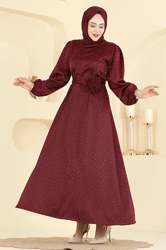 moda selvim فستان سهرة خمري 6138ORG1169 - Thumbnail