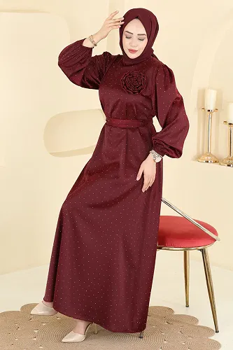 moda selvim فستان سهرة خمري 6138ORG1169 - Thumbnail