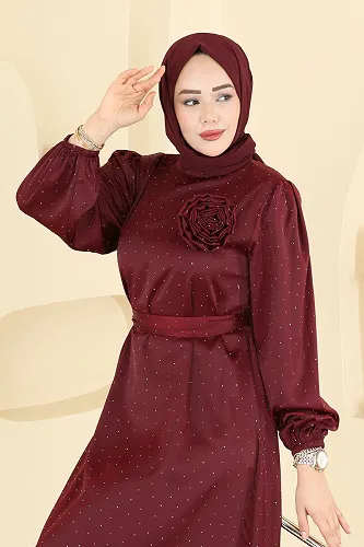 moda selvim فستان سهرة خمري 6138ORG1169 - Thumbnail