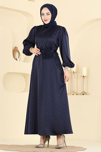 moda selvim Evening Dress 6138ORG1169 Navy Blue - Thumbnail