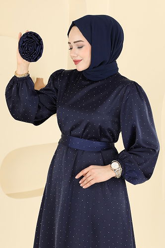 moda selvim فستان سهرة كحلي 6138ORG1169 - Thumbnail